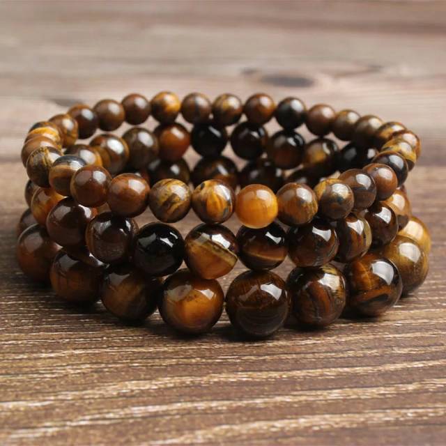 GELANG BATU NATURAL TIGER EYE ELASTIS BIDURI SEPAH UNTUK PRIA WANITA