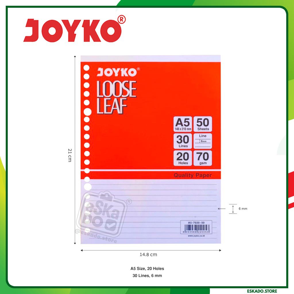 Loose Leaf / Isi Kertas File / Binder Joyko A5-7020 / 50 Lembar