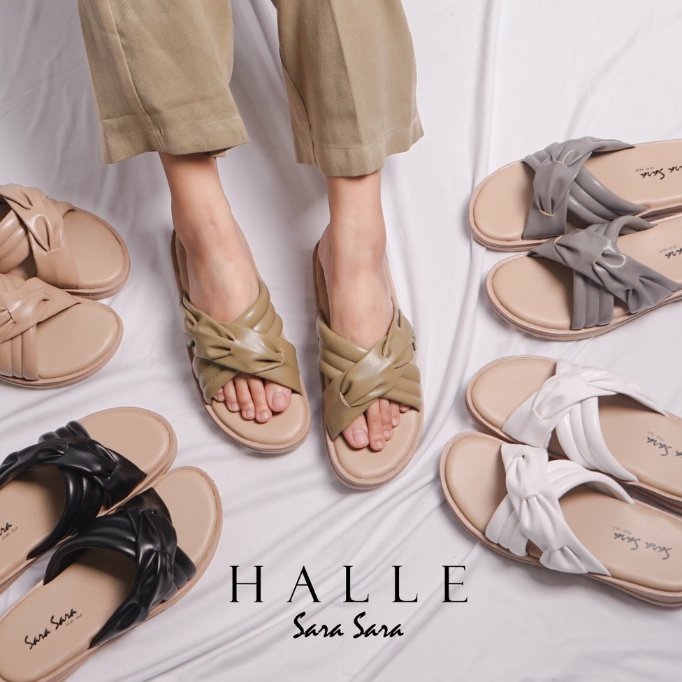 Sara Sara HALLE Sandal Wedges Wanita Kekinian Sendal Slop Hak Platform Cewek Casual Terbaru