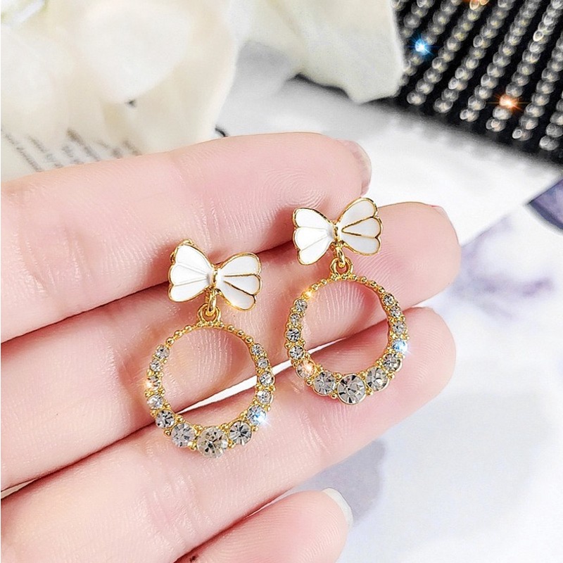 [ Women Butterfly Knot Diamond Circle Hoop  Earrings  ][Girls Statement Drop Earrings ]