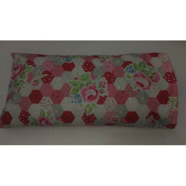 Sarung Bantal Imut Cinta Mini 30 x 60 Bunga Saby Pink Merah Sugar Rose Patch work