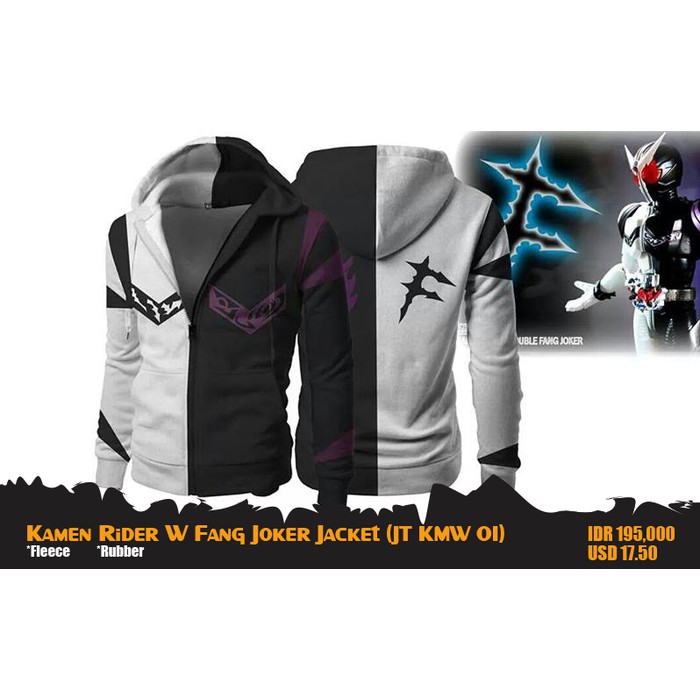 Jaket Hoodie Tokusatsu Kamen Rider W Fang Joker Hitam Putih Semi Cosplay - JT KMW 01