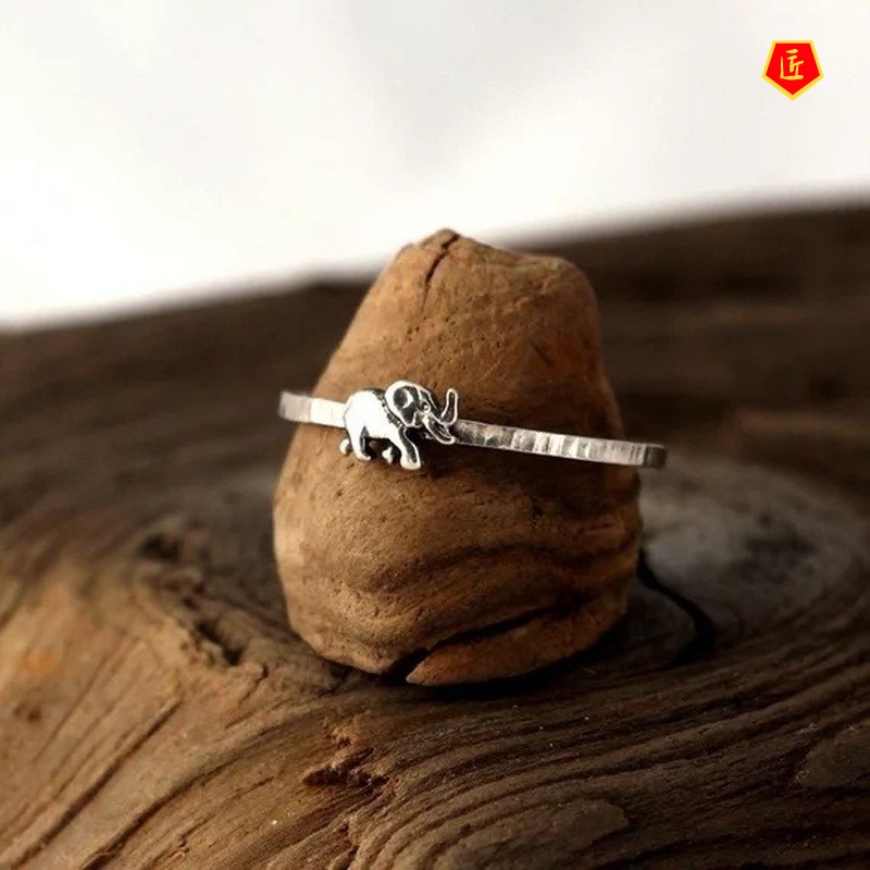 [Ready Stock]Retro Silver Elephant Ring Female Creative Simple