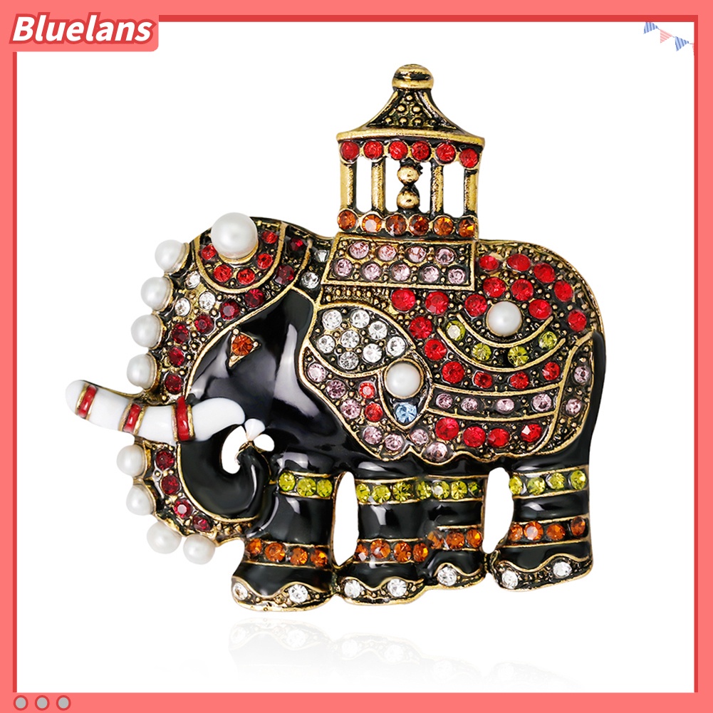Bluelans Bros Pin Bentuk Gajah Thailand Retro Hias Mutiara Berlian Imitasi Warna-Warni Untuk Wanita
