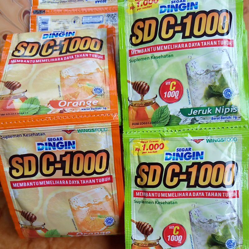 Segar Dingin Powder Drink SD C-1000 Minuman Serbuk Panas Dalam Sachet 7g Varian Rasa Jeruk Nipis Orange Renceng