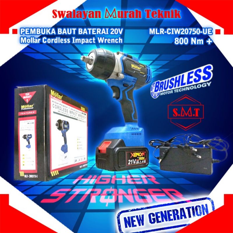 MOLLAR CIW20750-U/UE IMPACT WRENCH CORDLESS CIW 20750 1000 NM ALAT BUKA BAUT BATERAI
