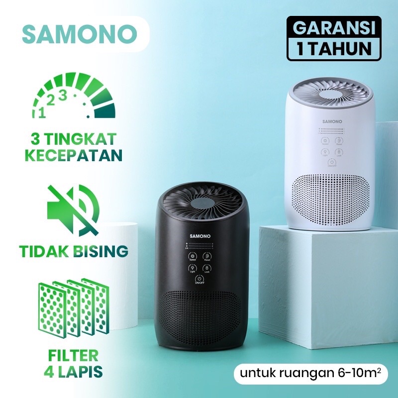 SAMONO APB80 Smart Air Purifier HEPA 13 Filter 4 Lapis 3 Tingkat Kecepatan Desain Child Lock Tidak Bising Mode Pengingat 12W up to 10m2 Bisa Tambah Essential Oil