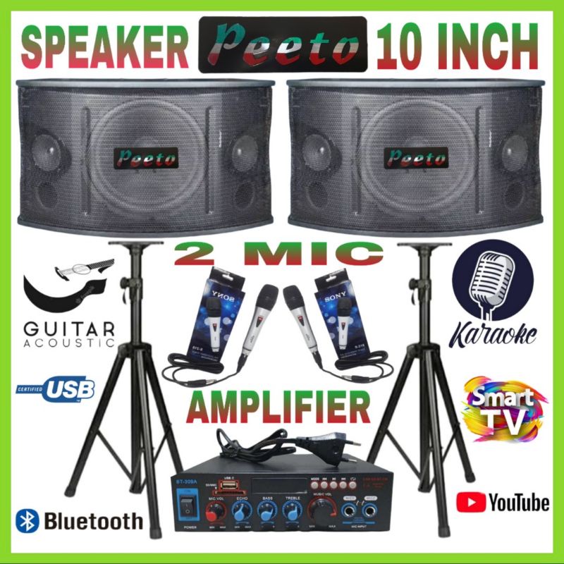 Paket Speaker PEETO 10 Inch Ampli Bluetooth Karaoke Smart Tv Youtube