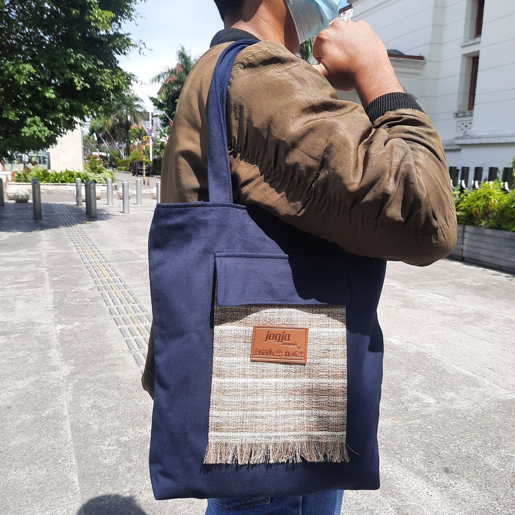 Tas Tote Bag Kanvas Resleting dengan Pouch Goni KHAS JOGJA