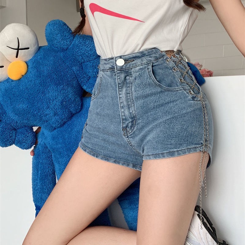 Celana Jeans Seksi Jaringan Sexy Tinggi Pinggang Denim Celana Pendek Wanita Tipis LurusaKata Hot Pan