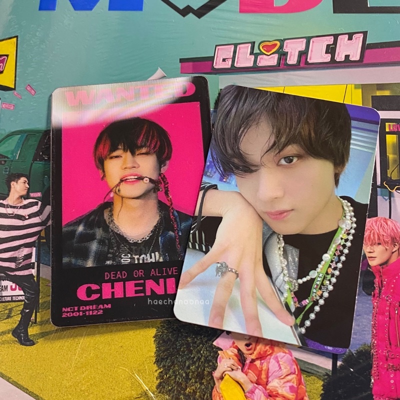 pc album glitch mode haechan, lenti chenle haechan ceker ayam glimo photocard
