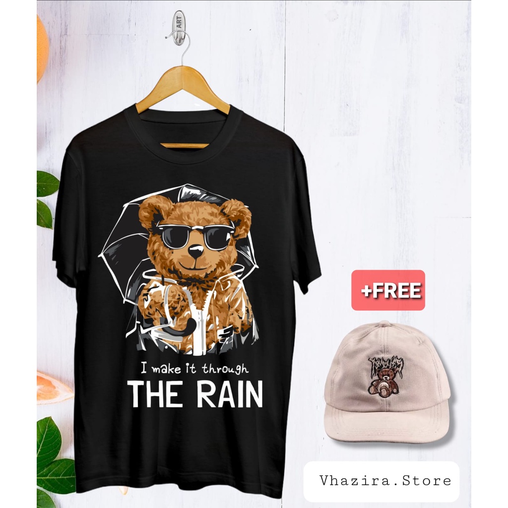 KAOS OVERSIZE BAJU DISTRO TEDY BEAR GRATIS TOPI  PRIA DAN WANITA THE RAIN