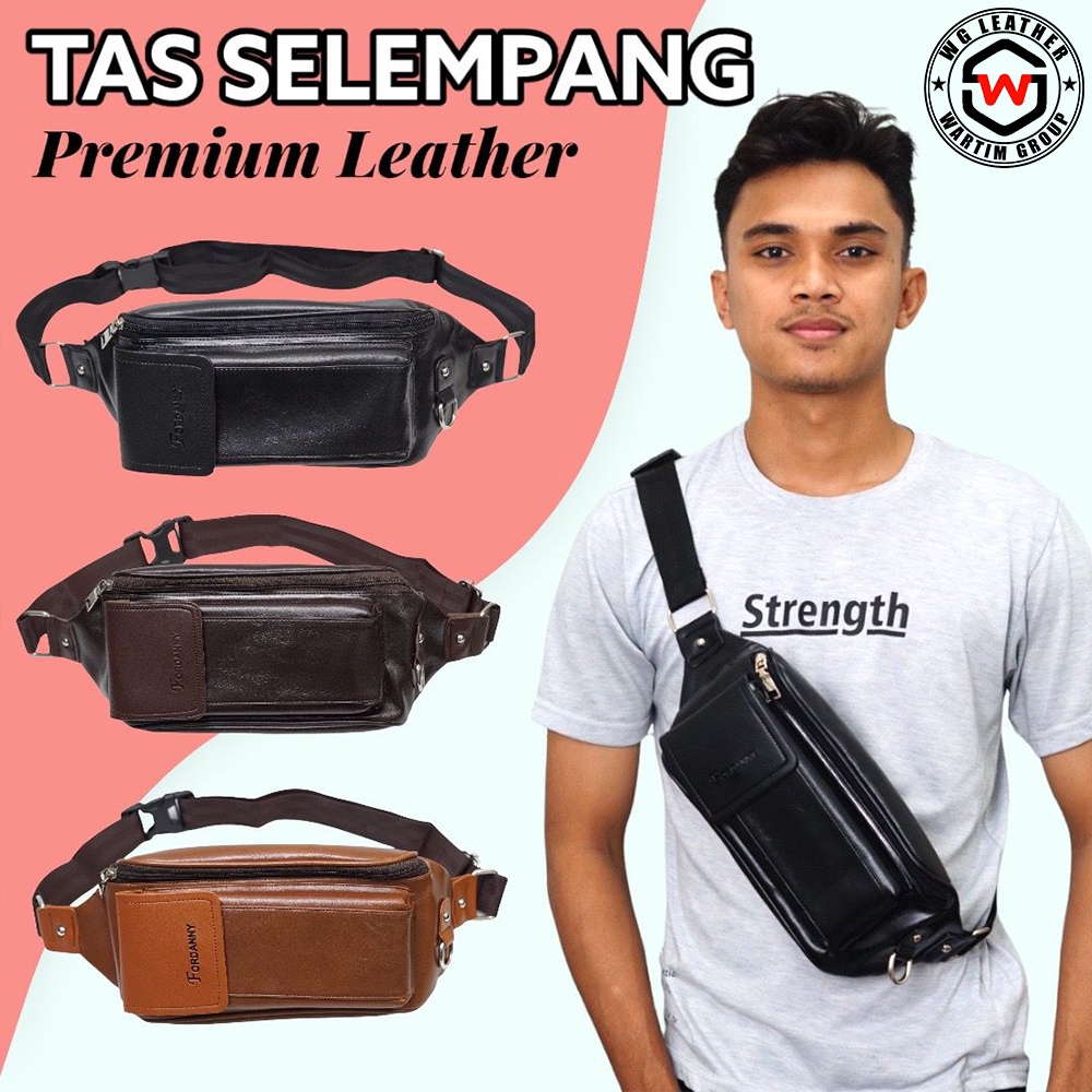 TAS SELEMPANG PRIA KULIT DISTRO ORIGINAL ANTI AIR SLING BAG WAISTBAG IMPORT