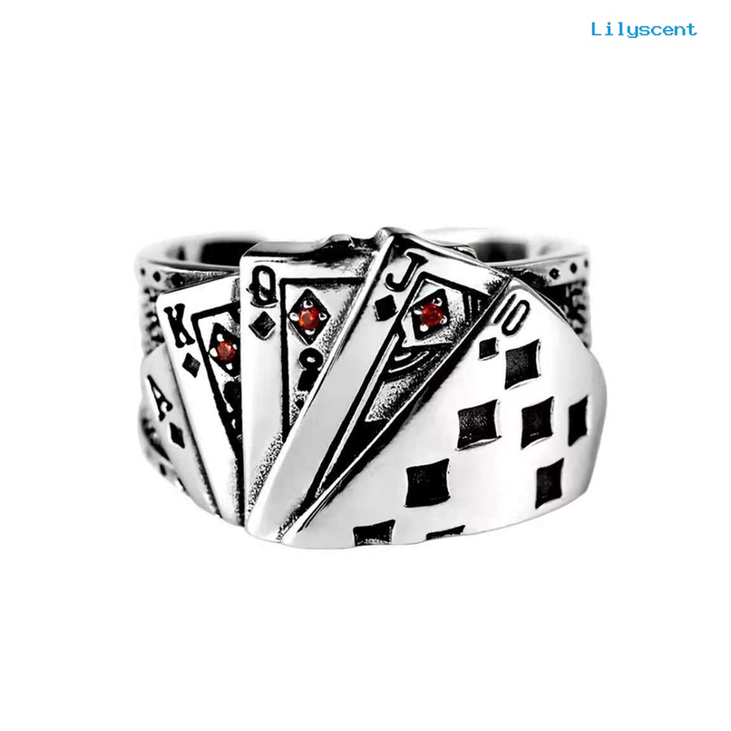 Ls Cincin Terbuka Adjustable Model Kartu Poker Ukir Retro Untuk Unisex / Pria / Wanita / Pesta