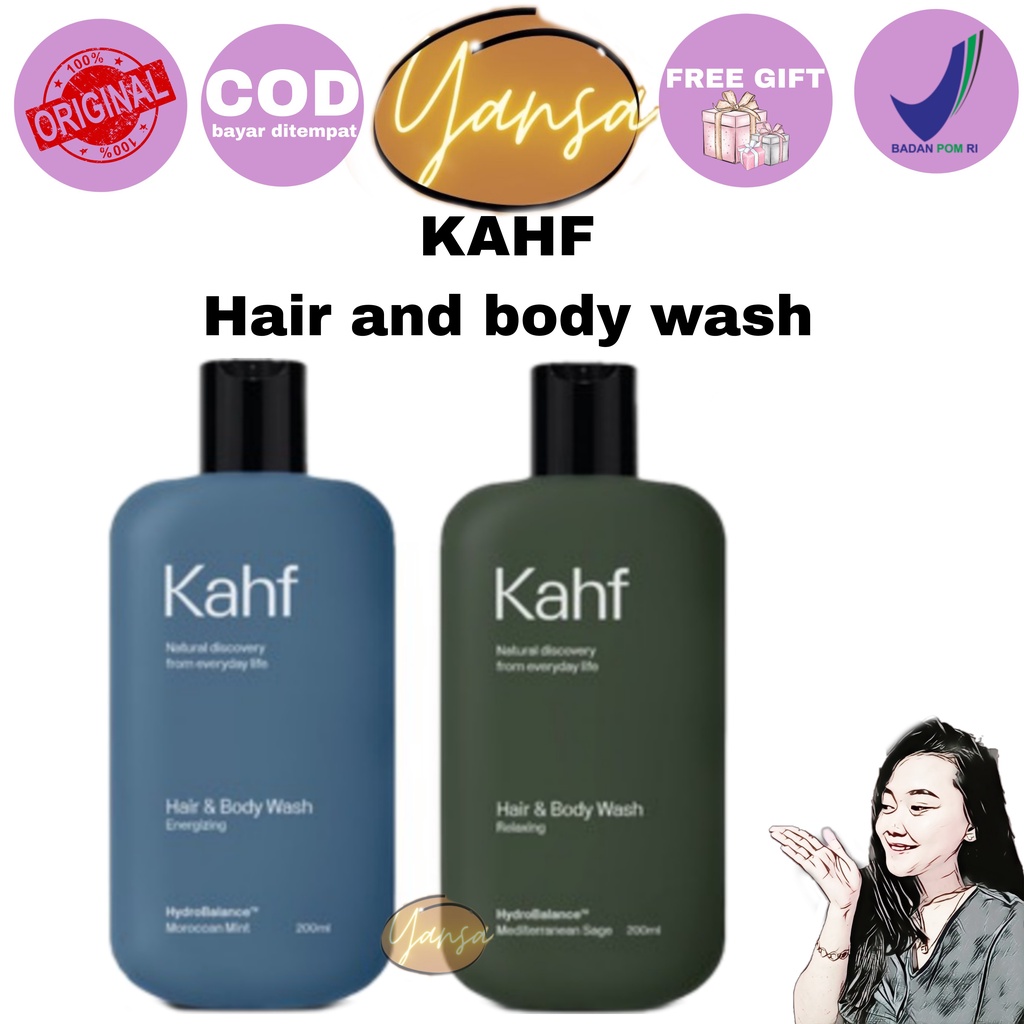 KAHF Relaxing Hair and Body Wash 200 ml biru/hijau sabun mandi khusus pria