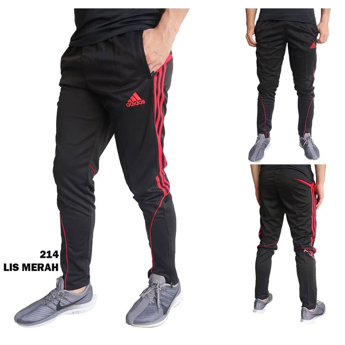 Promo CELANA LARI TRAINING FITNES OLAHRAGA COWOK PRIA ADIDAS 214 LIS MERAH Keren