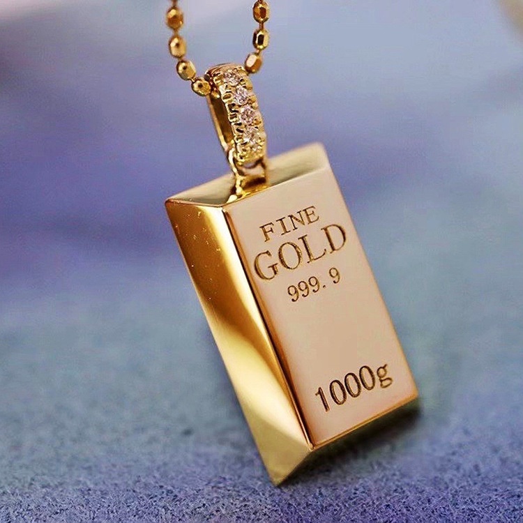 Kalung Liontin Batu Bata Bullion Kecil Lapis Emas 18k Bahan Stainless Untuk Aksesoris