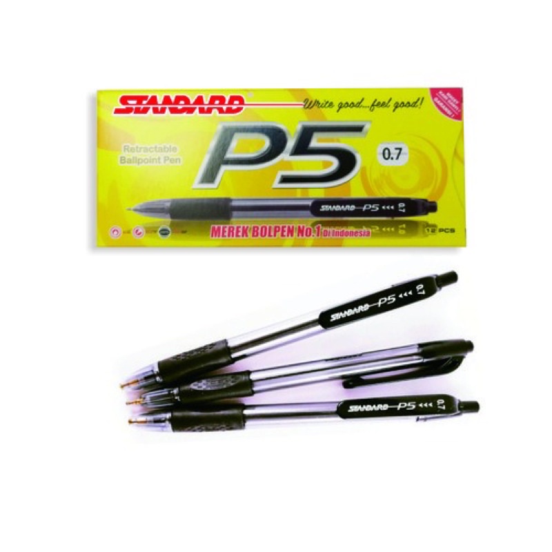

Standard Pen - Pulpen/Pena/Ballpaint P5 0.7 Black (Tinta Warna Hitam Isi 12 pcs)