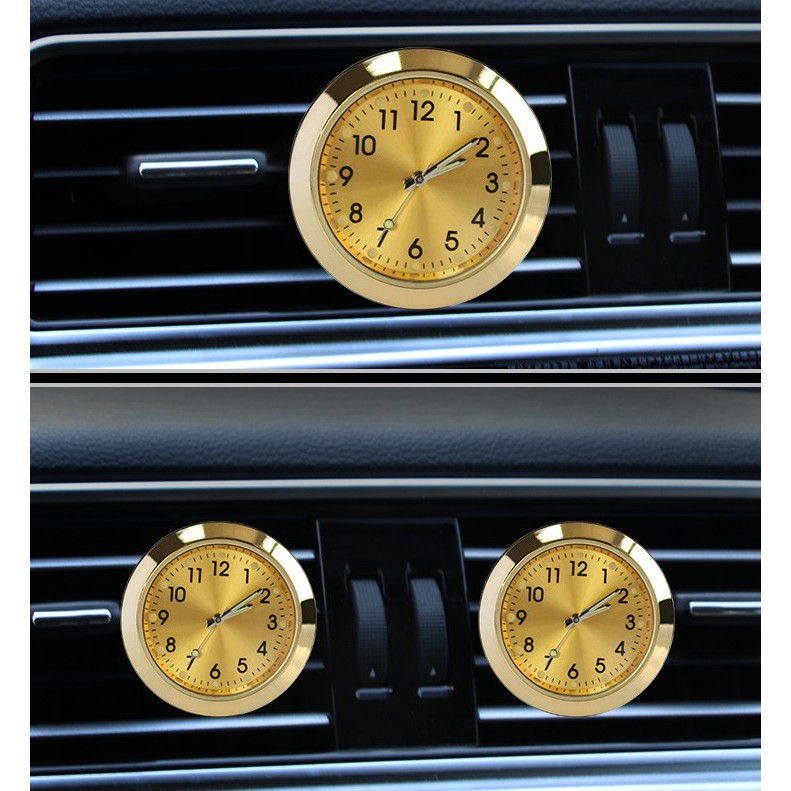 Jam Analog Premium Jepit AC Mobil Warna Gold dan Biru Glow In The Dark