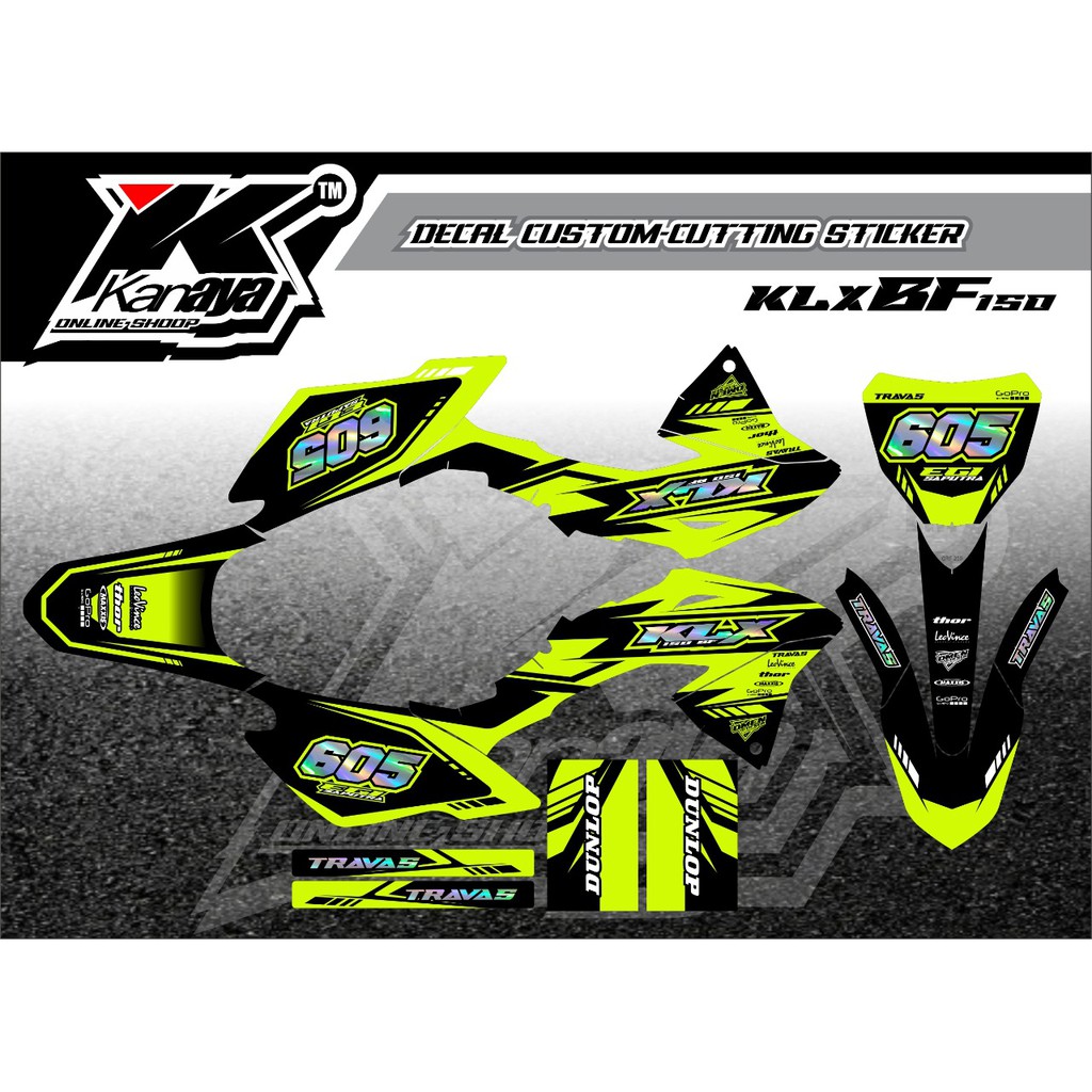 DECAL KLX BF 150 DESAIN TERBARU WARNA KUNING HITAM KOMBINASI HOLOGRAM