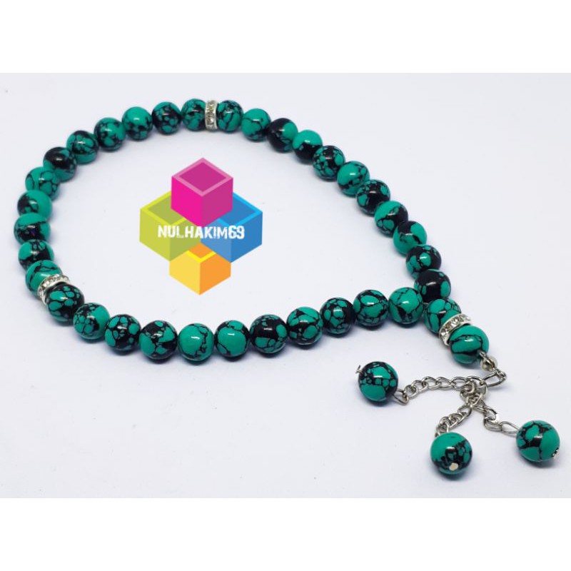 tasbih batu pirus hitam nevada 33 butir 8 mm asli
