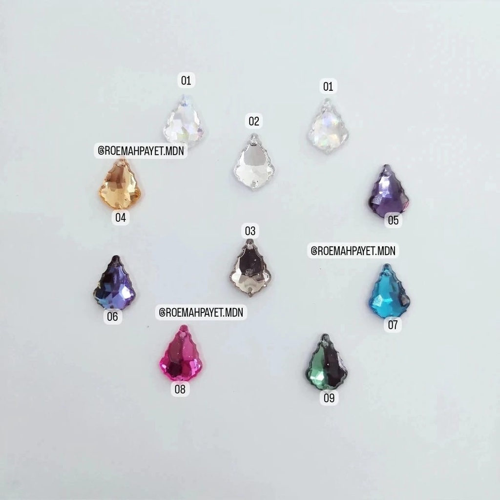 (GRADE A) BATU / PAYET AKRILIK / PAYET KRISTAL JAHIT / RESIN TAIWAN : TETES / AIR MATA / DROP SEGI /