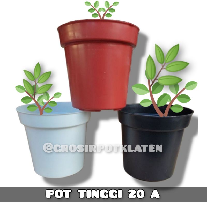 Pot Bunga 20 A Grade A Model Tinggi Warna Hitam Putih Merah Bata Bahan Tebal Dan Mengkilap