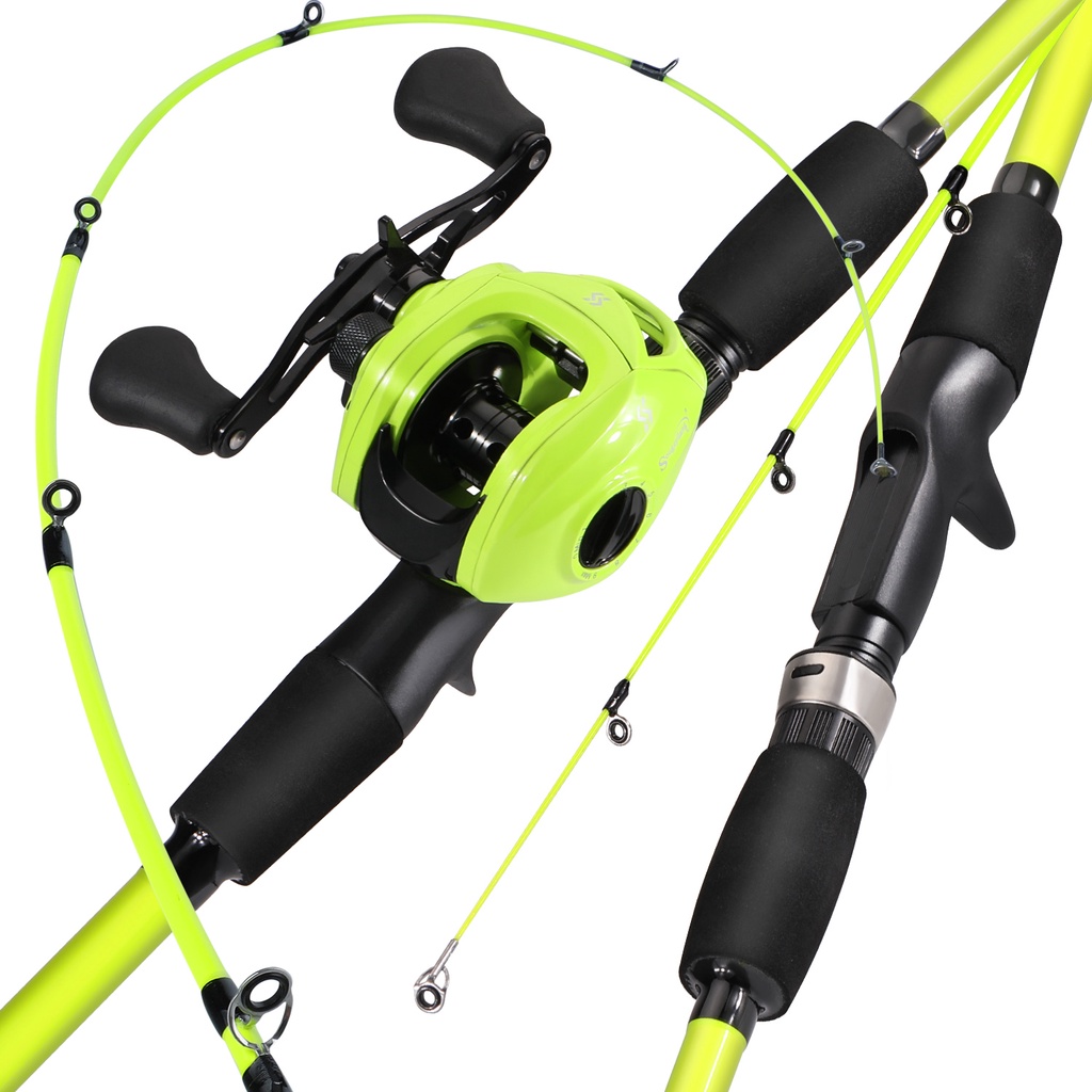 set pancing 1.8M Casting/Spinning Fishing Rod EVA Handle 2 Bagian Fishing Tackle untuk Bass Outdoor Fishing and Max Drag 8 kg Baitcasting Reel Gear rasio 7.1: 1 Ball Bearing 17 + 1 Metal Fishing Reel