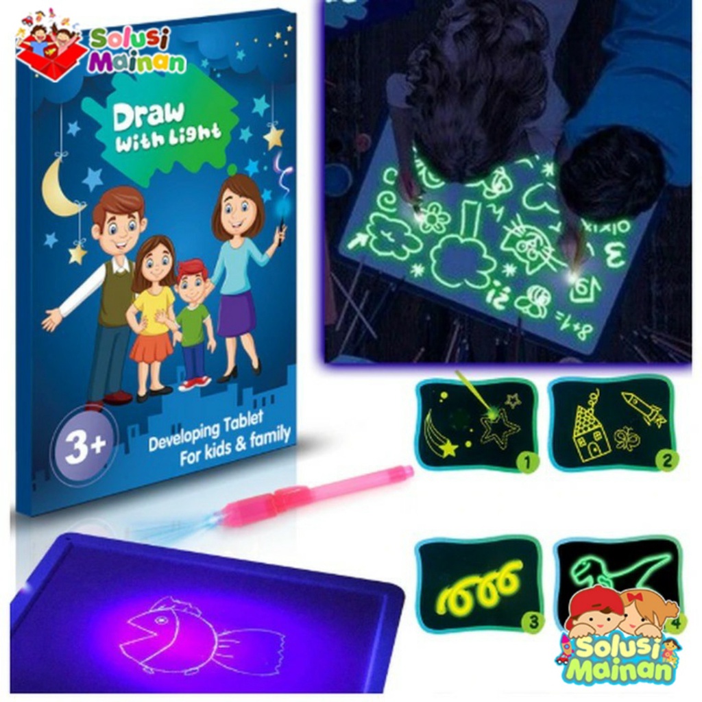 

Mainan Edukasi Anak Magic Pen Luminous Drawing Board Glow In The Dark/Buku Drawing Glow in The Dark