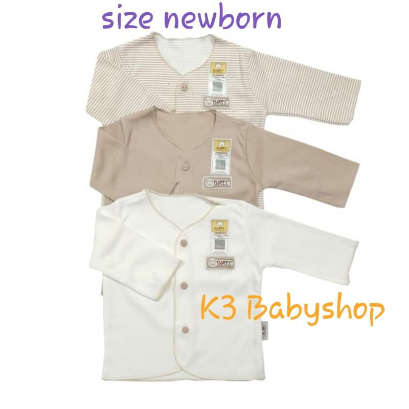 Baju Panjang Neci Fluffy Khaki Coklat putih white kemeja bayi SNI piyama bayi anak