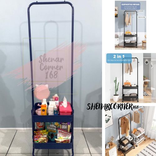 SHENAR RAK GANTUNGAN BAJU TROLI SUSUN / TROLI GANTUNG 2 SUSUN SERBAGUNA / STAND HANGER BAJU / ROLLING STORAGE CART / JEMURAN PORTABLE BAJU / RAK GAWANGAN BAJU CELANA - ALEXA RACK , SHENARCORNER168