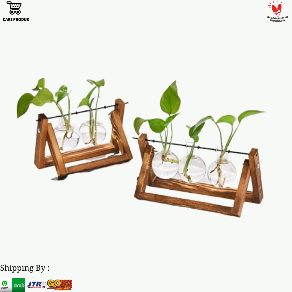 Vas Bunga Estetik KEEO Rangka Kayu - Vas Bunga Minimalis Kayu