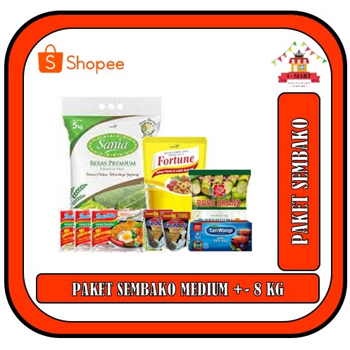 

PAKET SEMBAKO MEDIUM 1 : BERAS 5 KG MINYAK GORENG 1 LTR KECAP 63 ML INDOMIE GULA 1 KG TEH MURAH PROMO