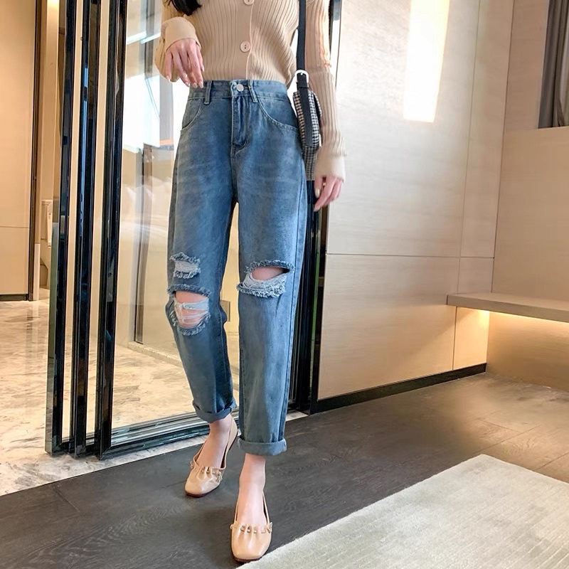 CELANA IMPORT WANITA BOYFRIEND RIPPED JEANS PANTS BF HIGHWAIST MX603