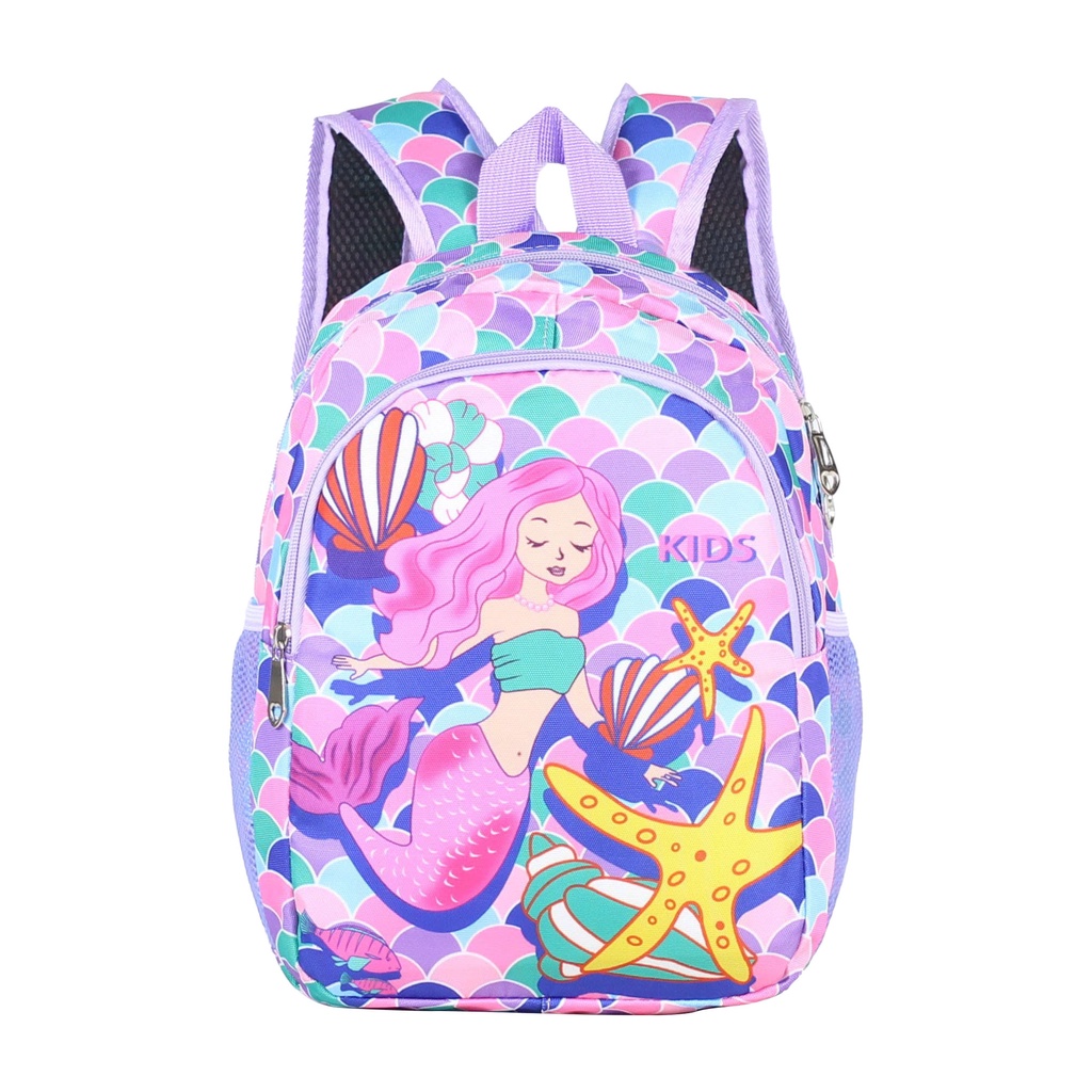 Tas Anak Import Gendong Perempuan Ransel Anak Karakter Mermaid Ungu Cantik Fashionable Backpack Lucu