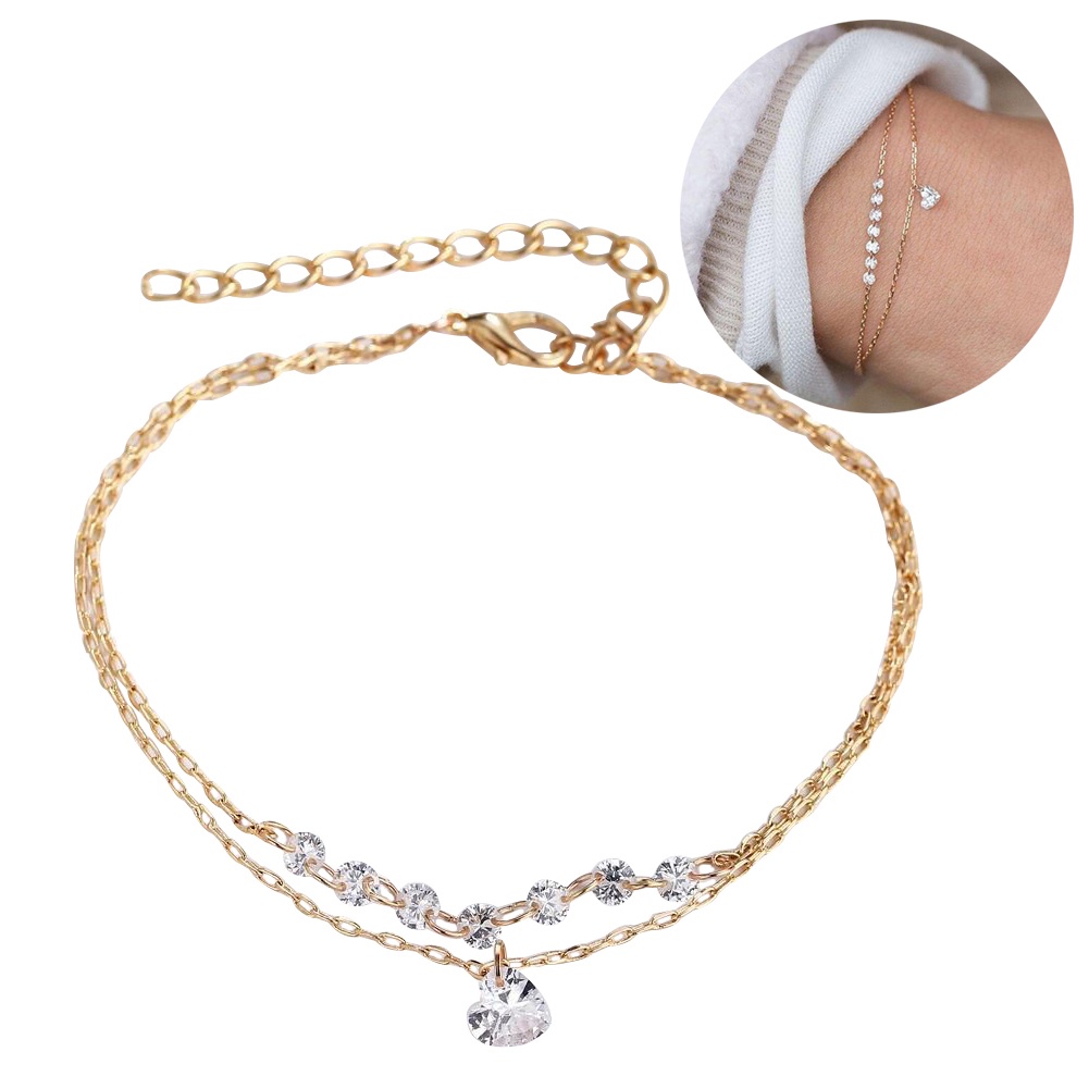 Hu Hu Hu Hu Hu Alat Bantu Pasang Kacamata♡ Gelang Berlian Imitasi Model Double Layer Bentuk Hati Untuk Wanita