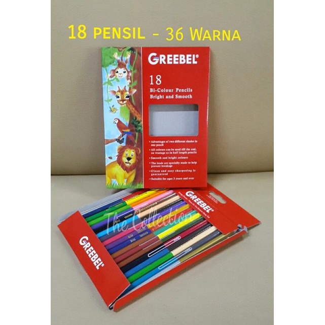 

PERALATAN MENGGAMBAR ATK233GB 7218 BI COLOUR 18 PENSIL DAPAT 36 WARNA GREEBEL GREBEL GRAB PERALATAN