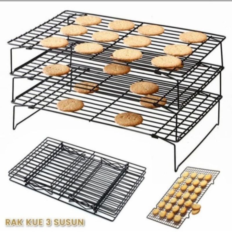 Cooling rack rak pendingin kue pie biskuit 3 tingkat susun 40x25cm