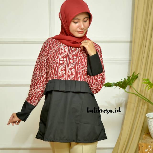 Blouse batik kombinasi parang merah