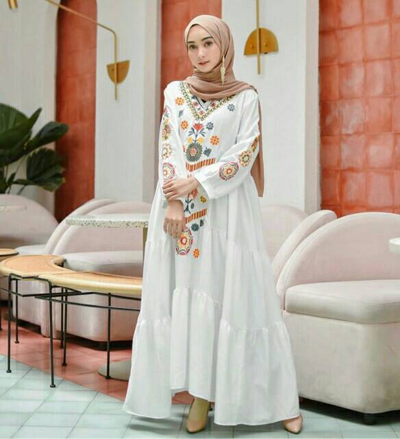 HARUKA DRESS BORDIR | RAMDHANI DRESS (BORDIR BUNGA) | GAMIS LEBARAN TERBARU