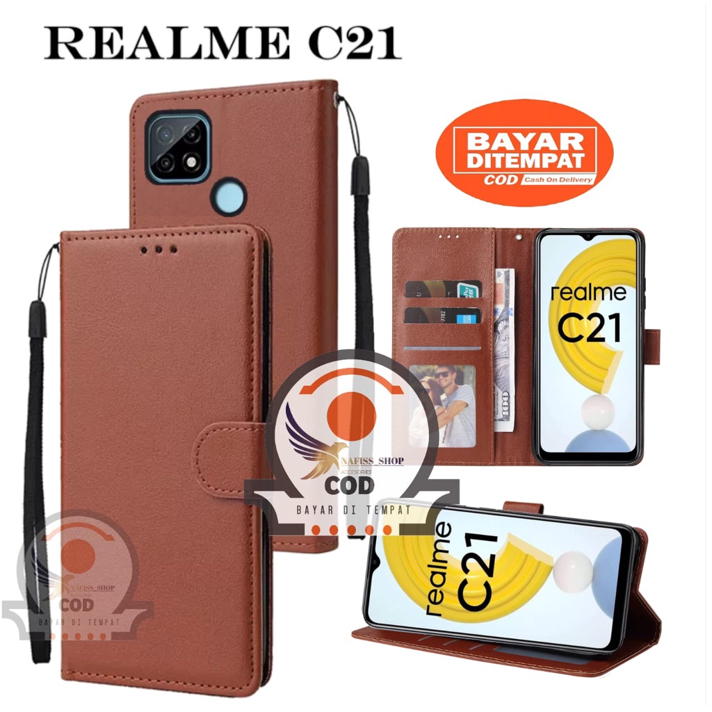 CASE FLIP REALME C21 FLIP LEATHER COVER WALLET CASING STANDING DOMPET CASING