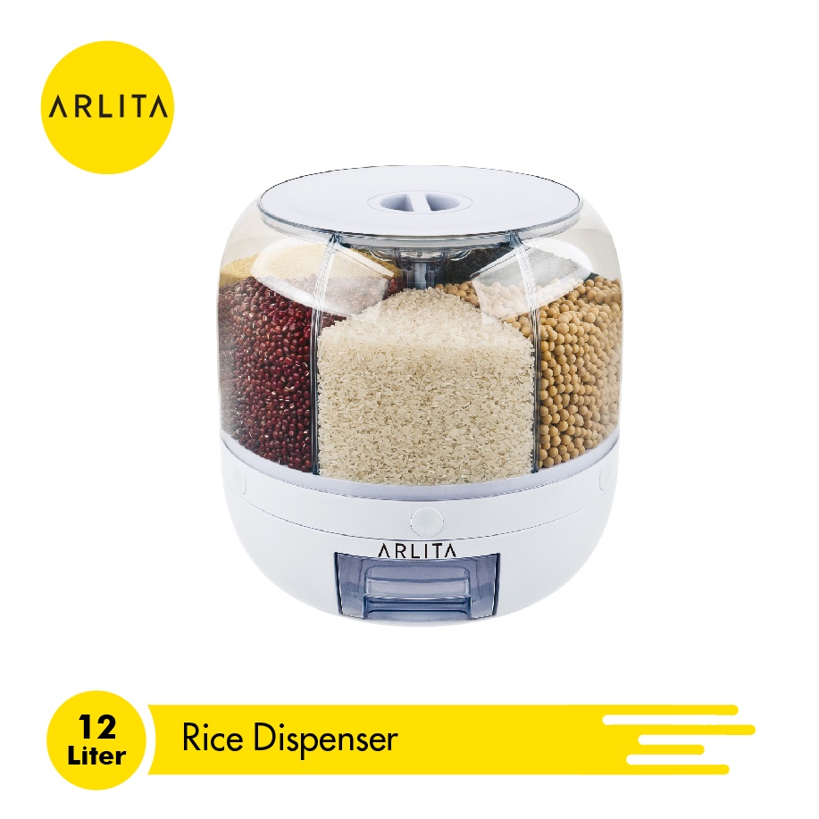 ARLITA ARD-1210 Rotating RICE &amp; GRAIN DISPENSER Wadah Penyimpanan Beras, Sereal, Kacang - Kacangan, Biji - Bijian Putar 360 °