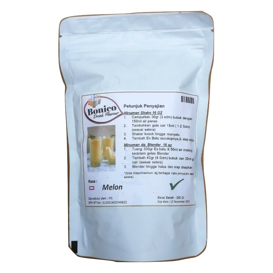 

BONICO MELON Powder 250 Bubuk Minuman Drink Powder Ice Blend MELON KEKINIAN