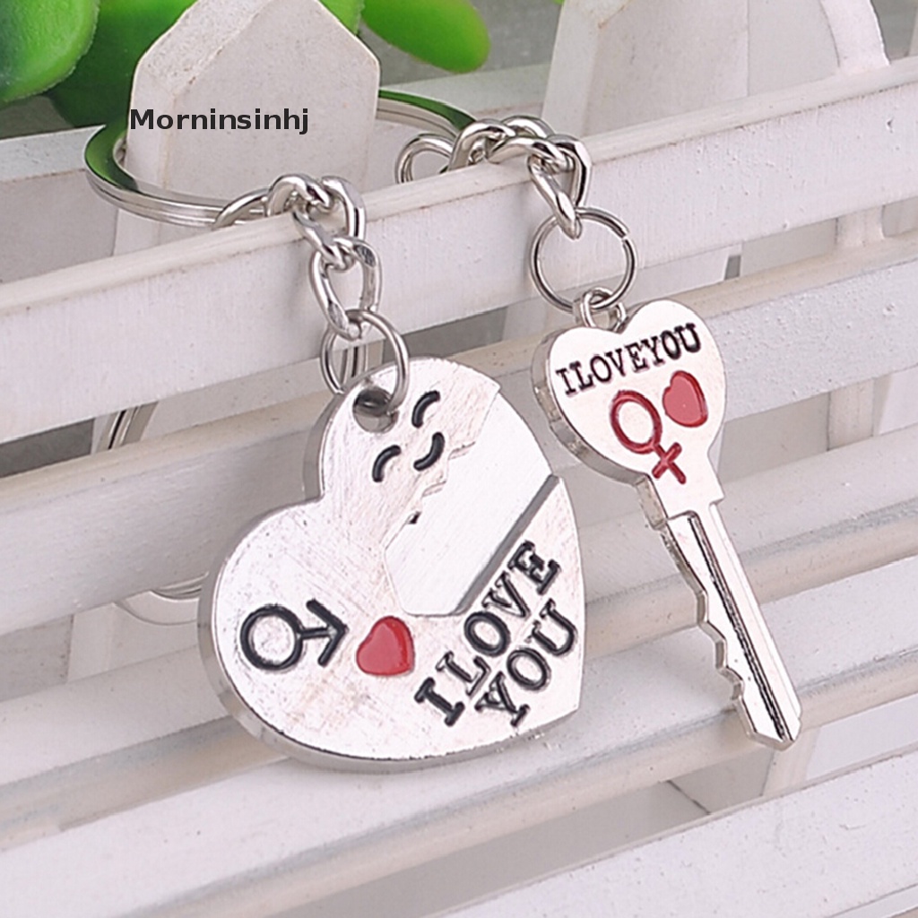 Mornin 2 Pcs Fashion Cinta Hati Gantungan Kunci Keyfob Pasangan Romantis Gantungan Kunci Hadiah Kekasih id