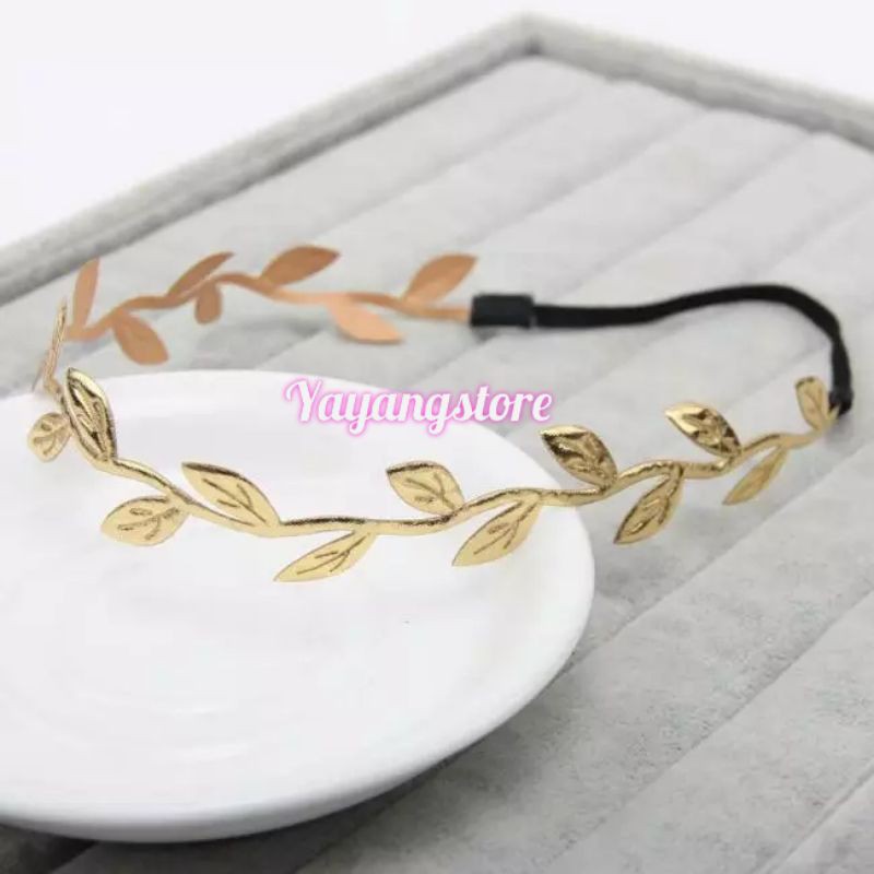 Mahkota Hairband Headband Rambut Daun Emas Yunani Romawi