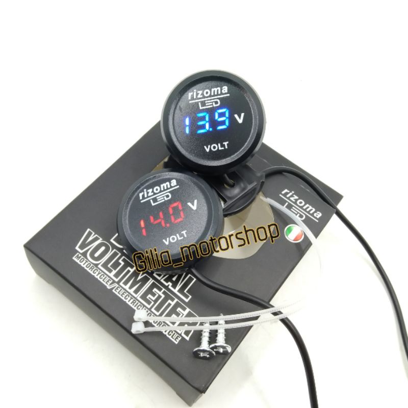 Voltmeter Aki Digital Bulat Rizoma LED  Voltmeter Pengukur Aki Digital Rizoma Original Universal Motor