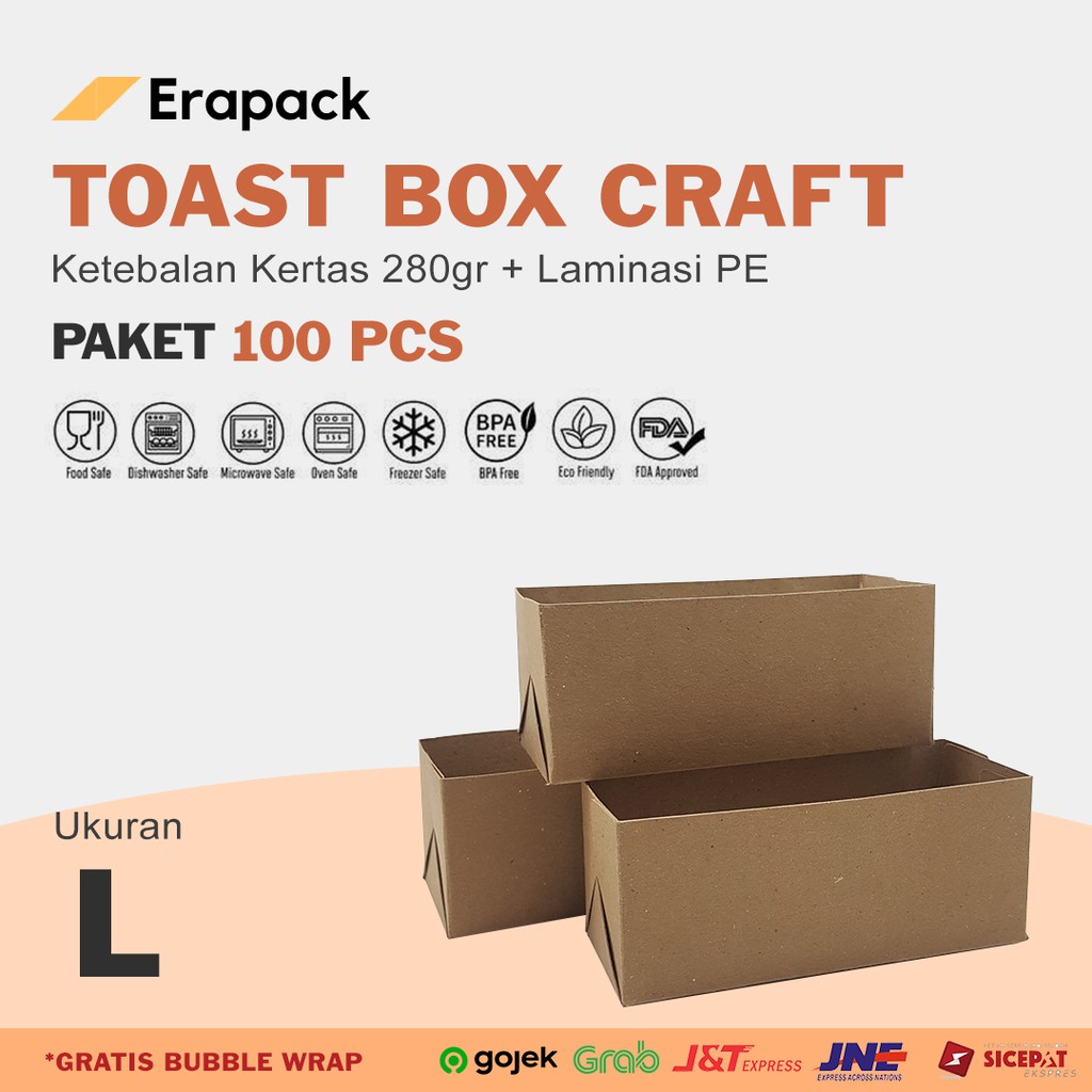 

Toast Box Craft Size L 12x5x5 Tempat Sandwich Laminasi (Paket 100pcs)