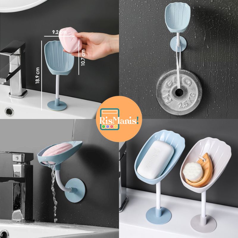 FLEXIBLE SOAP HOLDER - Tempat Kotak Sabun Batang Dispenser Tempel Dinding Toilet Wastafel Cuci Tangan Rak Model Cangkang Kerang Corong 45 Derajat Gagang Panjang Lentur Elastis Storage Tembok Spons Cuci Piring Dapur Shower Puff Kamar Mandi