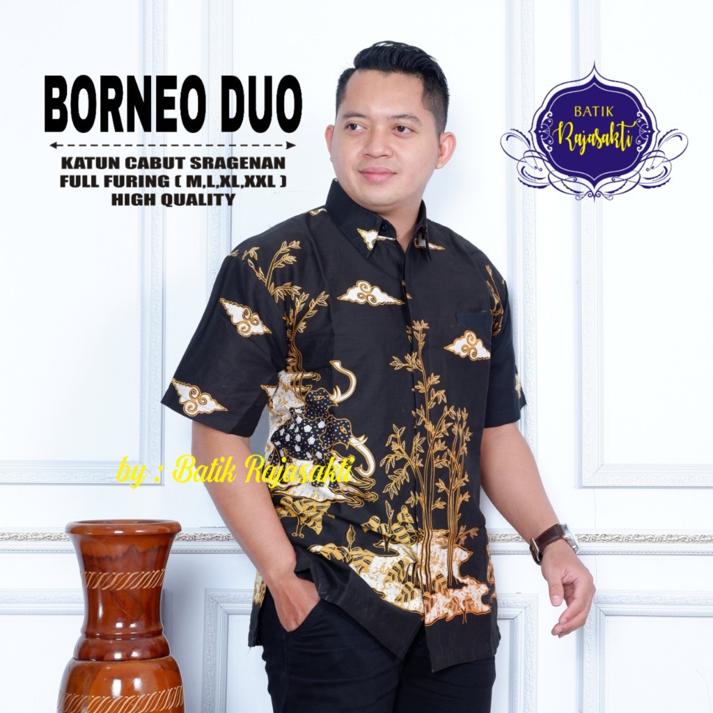 BORNEO DUO RAJASAKTI KEMEJA BATIK SOLO PRIA LENGAN PENDEK LAPIS FURING ATASAN BATIK PREMIUM MODERN KATUN HALUS BAHUWIRYA  BANAMITRA BANAMITRA PUTIH BANGSAWAN BAYU PUTRA BERLIAN BIRU BHARATAYUDA BIMASENA BIRENDRA BIRU INDAH BRAHMAKERTA BRAHMAKERTA MERAH