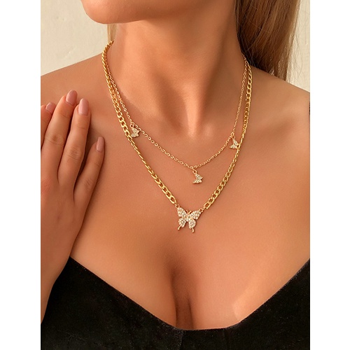 LRC Kalung Fashion Golden Butterfly And Diamond Necklace V82160